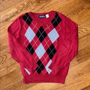 Boys Red and Black Argyle Sweater Size Small 5/6